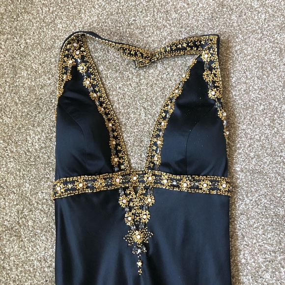 PROM READY FABULOUS BEJEWELED HALTER NECK LOW BACK SATIN GOWN W/Matching Jacket - Picture 3 of 14